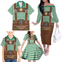 Lederhosen Oktoberfest Family Matching Off The Shoulder Long Sleeve Dress and Hawaiian Shirt Green Edelweiss Floral Polka Dots - Wonder Print Shop