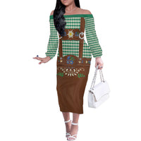 Lederhosen Oktoberfest Family Matching Off The Shoulder Long Sleeve Dress and Hawaiian Shirt Green Edelweiss Floral Polka Dots - Wonder Print Shop