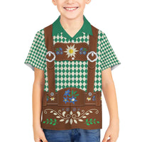 Lederhosen Oktoberfest Family Matching Short Sleeve Bodycon Dress and Hawaiian Shirt Green Edelweiss Floral Polka Dots - Wonder Print Shop