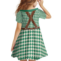 Lederhosen Oktoberfest Kid Short Sleeve Dress Green Edelweiss Floral Polka Dots - Wonder Print Shop