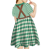 Lederhosen Oktoberfest Kid Short Sleeve Dress Green Edelweiss Floral Polka Dots - Wonder Print Shop