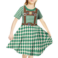 Lederhosen Oktoberfest Kid Short Sleeve Dress Green Edelweiss Floral Polka Dots - Wonder Print Shop