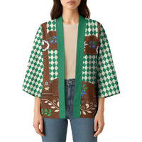 Lederhosen Oktoberfest Kimono Green Edelweiss Floral Polka Dots - Wonder Print Shop