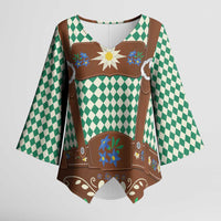 Lederhosen Oktoberfest Kimono Sleeve Blouse Green Edelweiss Floral Polka Dots - Wonder Print Shop
