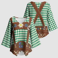 Lederhosen Oktoberfest Kimono Sleeve Blouse Green Edelweiss Floral Polka Dots - Wonder Print Shop