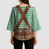 Lederhosen Oktoberfest Kimono Sleeve Blouse Green Edelweiss Floral Polka Dots - Wonder Print Shop