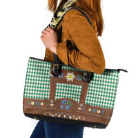 Lederhosen Oktoberfest Leather Tote Bag Green Edelweiss Floral Polka Dots - Wonder Print Shop