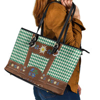 Lederhosen Oktoberfest Leather Tote Bag Green Edelweiss Floral Polka Dots - Wonder Print Shop