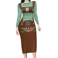 Lederhosen Oktoberfest Long Sleeve Bodycon Dress Green Edelweiss Floral Polka Dots - Wonder Print Shop