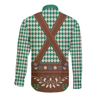 Lederhosen Oktoberfest Long Sleeve Button Shirt Green Edelweiss Floral Polka Dots - Wonder Print Shop