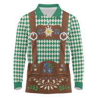 Lederhosen Oktoberfest Long Sleeve Polo Shirt Green Edelweiss Floral Polka Dots - Wonder Print Shop