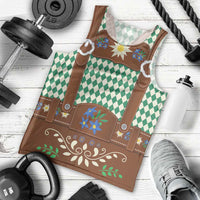 Lederhosen Oktoberfest Men Tank Top Green Edelweiss Floral Polka Dots - Wonder Print Shop