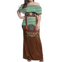Lederhosen Oktoberfest Off Shoulder Maxi Dress Green Edelweiss Floral Polka Dots - Wonder Print Shop