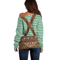 Lederhosen Oktoberfest Off Shoulder Sweater Green Edelweiss Floral Polka Dots - Wonder Print Shop