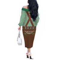 Lederhosen Oktoberfest Off The Shoulder Long Sleeve Dress Green Edelweiss Floral Polka Dots - Wonder Print Shop