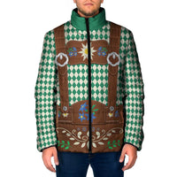 Lederhosen Oktoberfest Padded Jacket Green Edelweiss Floral Polka Dots - Wonder Print Shop