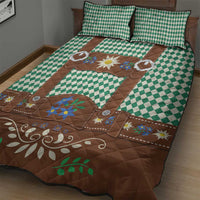 Lederhosen Oktoberfest Quilt Bed Set Green Edelweiss Floral Polka Dots - Wonder Print Shop