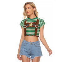 Lederhosen Oktoberfest Raglan Cropped T Shirt Green Edelweiss Floral Polka Dots - Wonder Print Shop