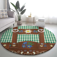 Lederhosen Oktoberfest Round Carpet Green Edelweiss Floral Polka Dots - Wonder Print Shop