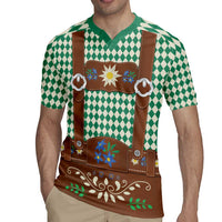 Lederhosen Oktoberfest Rugby Jersey Green Edelweiss Floral Polka Dots - Wonder Print Shop