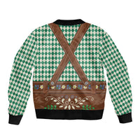 Lederhosen Oktoberfest Sleeve Zip Bomber Jacket Green Edelweiss Floral Polka Dots - Wonder Print Shop
