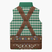Lederhosen Oktoberfest Sleeveless Puffer Jacket Green Edelweiss Floral Polka Dots - Wonder Print Shop