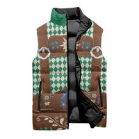 Lederhosen Oktoberfest Sleeveless Puffer Jacket Green Edelweiss Floral Polka Dots - Wonder Print Shop