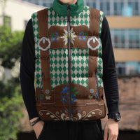 Lederhosen Oktoberfest Sleeveless Puffer Jacket Green Edelweiss Floral Polka Dots - Wonder Print Shop