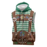 Lederhosen Oktoberfest Sleeveless Zip Hoodie Green Edelweiss Floral Polka Dots - Wonder Print Shop