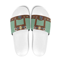 Lederhosen Oktoberfest Slide Sandals Green Edelweiss Floral Polka Dots - Wonder Print Shop