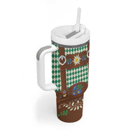 Lederhosen Oktoberfest Tumbler With Handle Green Edelweiss Floral Polka Dots - Wonder Print Shop
