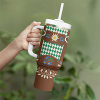 Lederhosen Oktoberfest Tumbler With Handle Green Edelweiss Floral Polka Dots - Wonder Print Shop