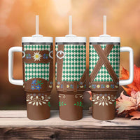 Lederhosen Oktoberfest Tumbler With Handle Green Edelweiss Floral Polka Dots - Wonder Print Shop