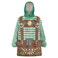 Lederhosen Oktoberfest Wearable Blanket Hoodie Green Edelweiss Floral Polka Dots - Wonder Print Shop