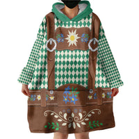 Lederhosen Oktoberfest Wearable Blanket Hoodie Green Edelweiss Floral Polka Dots - Wonder Print Shop