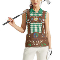 Lederhosen Oktoberfest Women Sleeveless Polo Shirt Green Edelweiss Floral Polka Dots - Wonder Print Shop