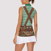 Lederhosen Oktoberfest Women Sleeveless Polo Shirt Green Edelweiss Floral Polka Dots - Wonder Print Shop