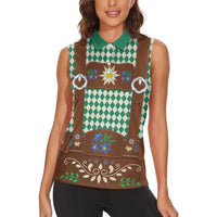 Lederhosen Oktoberfest Women Sleeveless Polo Shirt Green Edelweiss Floral Polka Dots - Wonder Print Shop