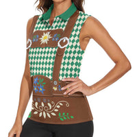 Lederhosen Oktoberfest Women Sleeveless Polo Shirt Green Edelweiss Floral Polka Dots - Wonder Print Shop
