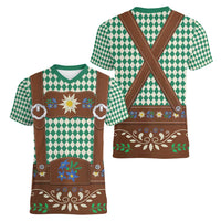 Lederhosen Oktoberfest Women V-Neck T-Shirt Green Edelweiss Floral Polka Dots - Wonder Print Shop