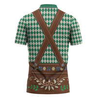 Lederhosen Oktoberfest Zipper Polo Shirt Green Edelweiss Floral Polka Dots - Wonder Print Shop