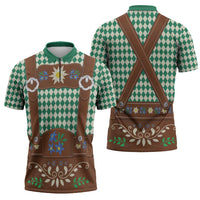 Lederhosen Oktoberfest Zipper Polo Shirt Green Edelweiss Floral Polka Dots - Wonder Print Shop