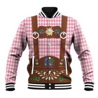 Lederhosen Oktoberfest Baseball Jacket Pink Edelweiss Floral Polka Dots - Wonder Print Shop