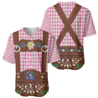 Lederhosen Oktoberfest Baseball Jersey Pink Edelweiss Floral Polka Dots - Wonder Print Shop