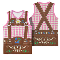 Lederhosen Oktoberfest Basketball Jersey Pink Edelweiss Floral Polka Dots - Wonder Print Shop