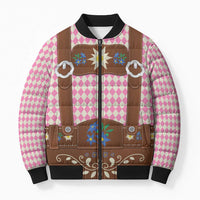 Lederhosen Oktoberfest Bomber Puffer Jacket Pink Edelweiss Floral Polka Dots - Wonder Print Shop