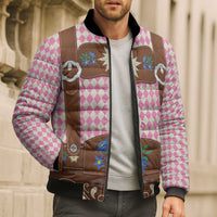 Lederhosen Oktoberfest Bomber Puffer Jacket Pink Edelweiss Floral Polka Dots - Wonder Print Shop