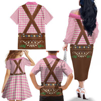 Lederhosen Oktoberfest Family Matching Off The Shoulder Long Sleeve Dress and Hawaiian Shirt Pink Edelweiss Floral Polka Dots - Wonder Print Shop