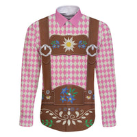 Lederhosen Oktoberfest Family Matching Off The Shoulder Long Sleeve Dress and Hawaiian Shirt Pink Edelweiss Floral Polka Dots - Wonder Print Shop