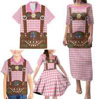 Lederhosen Oktoberfest Family Matching Puletasi and Hawaiian Shirt Pink Edelweiss Floral Polka Dots - Wonder Print Shop
